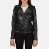 Alison Black Leather Jacket with Zipper Details and Motorcycle Design