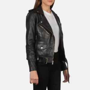Alison Black Leather Biker Jacket with Classic Biker Styling