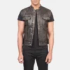 Atlas Moto Distressed Brown Leather Biker Vest for Men