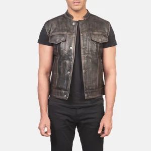 Atlas Moto Distressed Brown Leather Biker Vest for Men