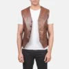 Men's Brown Leather Vest with Classic Design