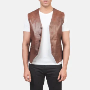 Men's Brown Leather Vest with Classic Design