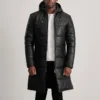 Black Leather Insulated Winter Puffer Coat