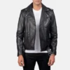 Black Leather Motorcycle Biker Jacket for Men