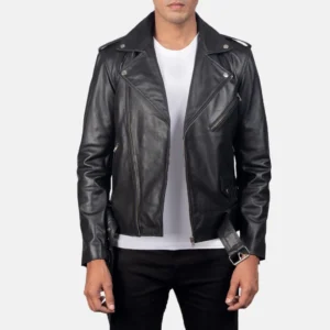 Black Leather Motorcycle Biker Jacket for Men