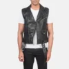 Stylish Men's Black Leather Biker Vest