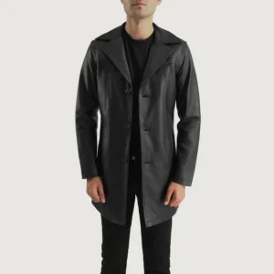 Men's Black Leather Coat for Winter and Casual Wear