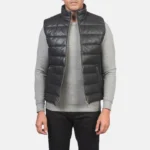 Black Leather Puffer Vest