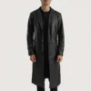 Men's Black Leather Single Breasted Coat