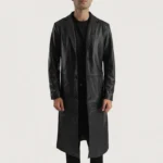 Black Leather Single Breasted Coat