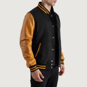 Black and Gold Letterman Jacket side view