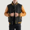 Black and Gold Varsity Letterman Jacket front view
