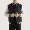 Black and White Varsity Letterman Jacket front view