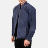Stylish Navy Blue Suede Biker Jacket