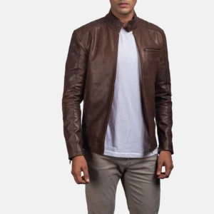 Brown Leather Motorcycle Biker Jacket for Men