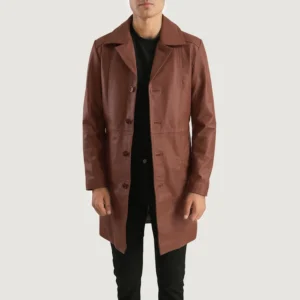 Men's Brown Leather Coat for Winter and Everyday Wear