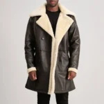 Brown Leather Shearling Double-Breasted Coat