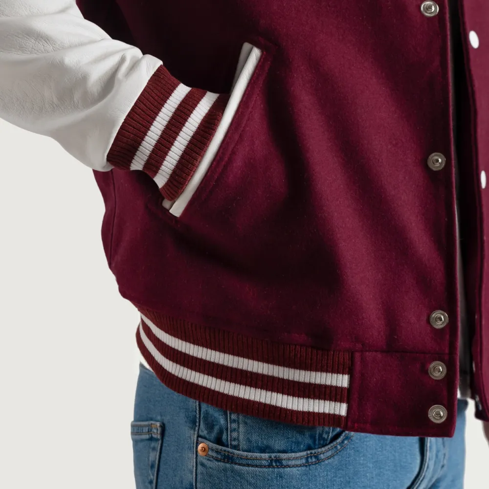 Stylish Burgundy Maroon White Letterman Jacket