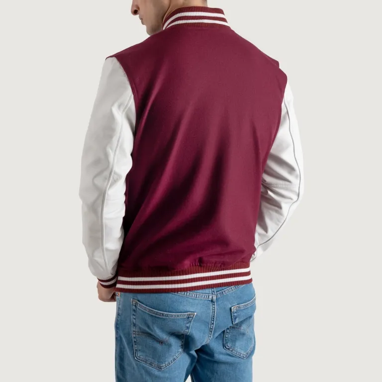 Burgundy Varsity Jacket with White Sleeves