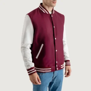 Maroon and White Letterman Jacket for Men