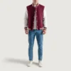 Burgundy and White Varsity Letterman Jacket Front View