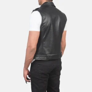 Black Leather Biker Vest for Men