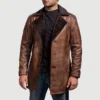 Men's Distressed Leather Fur Coat for Winter