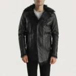 Furcliff Black Leather Coat
