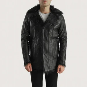 Luxury Black Leather Winter Coat for Men