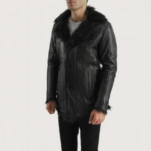 Furcliff Black Leather Coat for Men