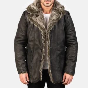 Furlong Black Leather Coat for Men
