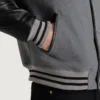 Gray and Black Letterman Jacket close-up view