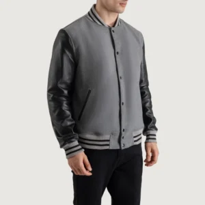 Gray and Black Letterman Jacket side view