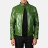 Green Leather Motorcycle Jacket for Men