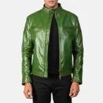 Green Leather Biker Jacket