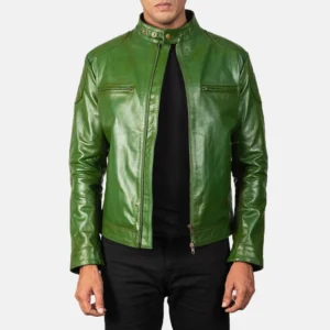 Green Leather Motorcycle Jacket for Men