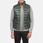 Green Leather Puffer Vest