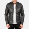 Men’s Ionic Black Leather Jacket Front View