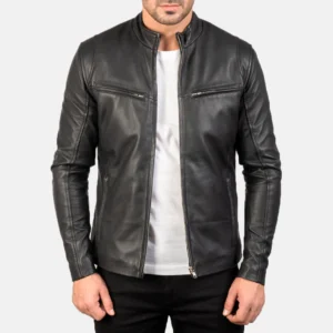 Men’s Ionic Black Leather Jacket Front View