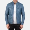 Men's Blue Leather Motorcycle Biker Jacket