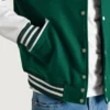 Green and White Letterman Jacket close-up