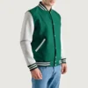 Green and White Letterman Jacket side view