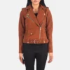Women's Suede Biker Jacket Featuring a Rich Brown Textured Finish