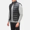 Men's Black Leather Padded Vest