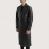 Classic Black Leather Coat with Single Breasted Design