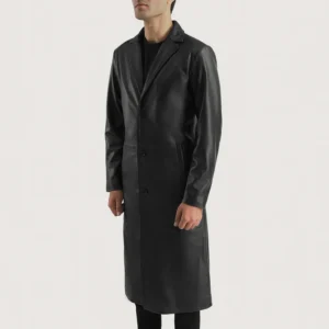 Classic Black Leather Coat with Single Breasted Design