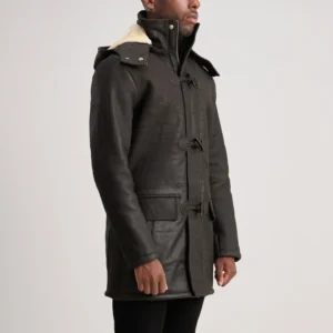 Classic Brown Leather Duffle Coat