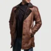 Men's Vintage Distressed Leather Fur Coat