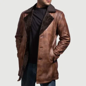 Men's Vintage Distressed Leather Fur Coat