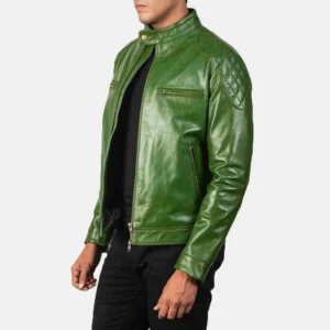 Stylish Green Leather Biker Jacket
